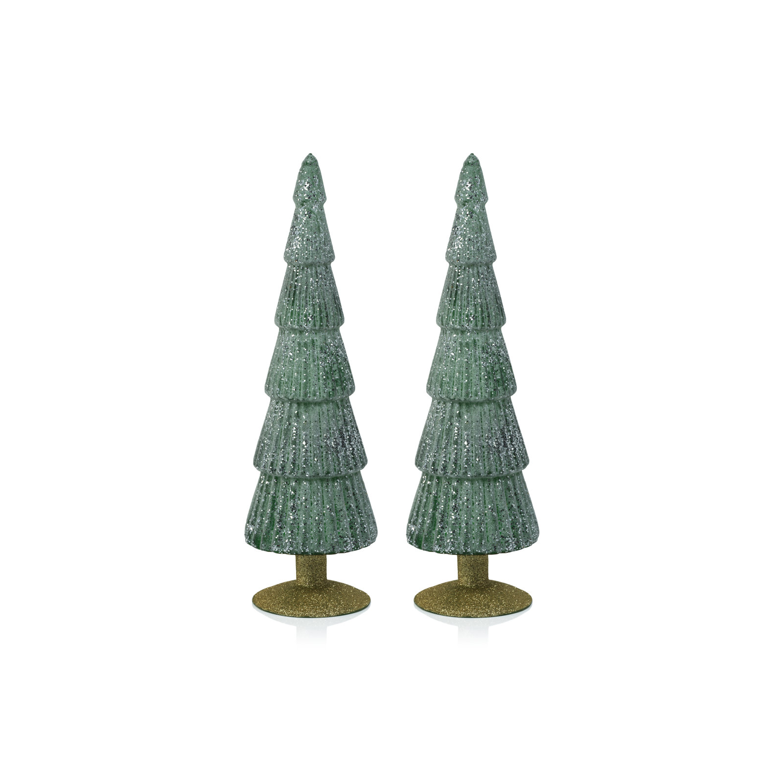Amaryllis Glass Tree on Glitter Base, 13.5" H x 3.5" W x 3.5" D, Green/Gold