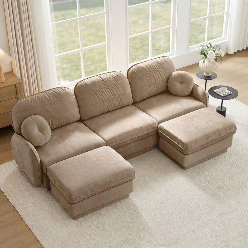 Canapé en chenille avec repose-pieds mobile, Light Coffee