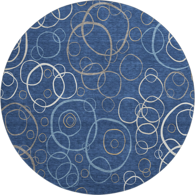 Premium Machine Washable Mayfield AMF2408 Bubbles Rug, Navy, 8' Round