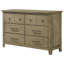 Grande commode Hazel, 6 tiroirs, métal nickel antique, bois de chêne brun