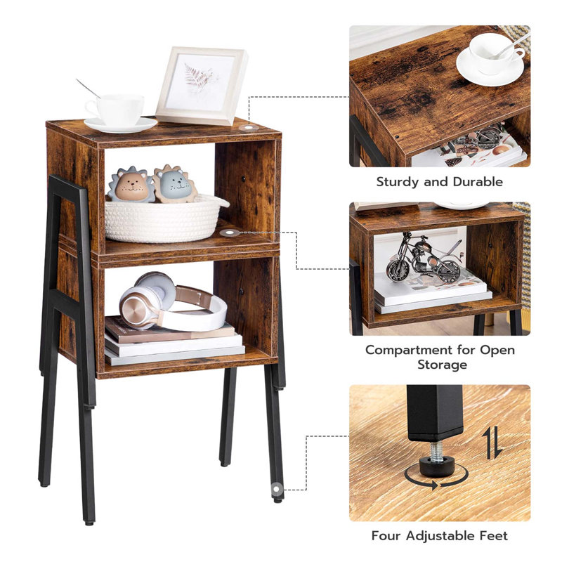 Rustic Brown Industrial Stackable Nightstands with Metal Legs