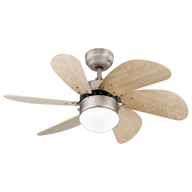 30'' Ceiling Fan with LED Lights, Brushed Aluminum/Light Maple