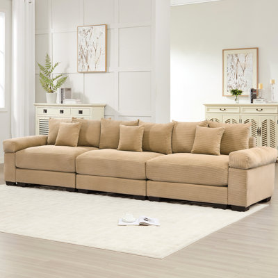 130" Oversized 3 - Seater Corduroy Sectional Couch In Camel, Featuring Ergonomic , Soft Velvet Texture, And Easy Assembly For Home Decor Camel With Extra Thick , Good Resilience, Solid Wood Base