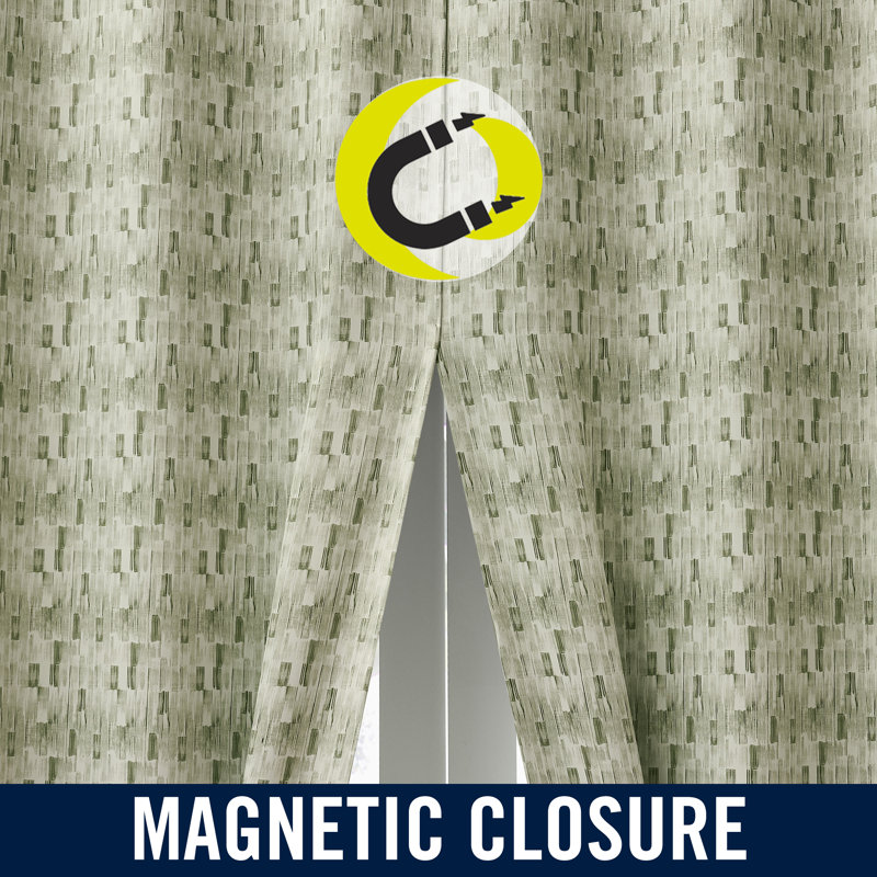 Vernon Monochrome Brushstrokes Dual-Side Magnetic Closure 100% Blackout Grommet Curtain Panel, Olive Green, 40" W X 84" L