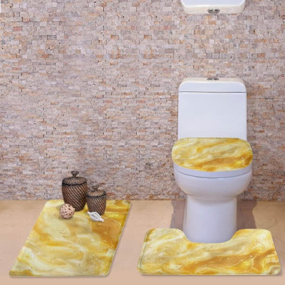 Ensemble de 3 tapis de salle de bain à motif de marbre jaune
