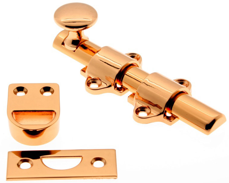 Solid Brass Dutch Door Bolt, Bright Copper