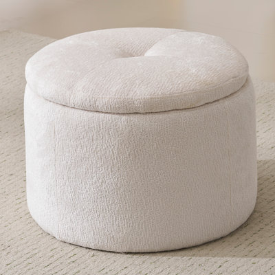 Modern Round Storage Ottoman , White