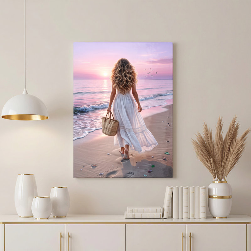 Art mural sur toile Gallery Wrap pour le salon, la chambre à coucher, le bureau ou le vestibule - Décoration murale décorative avec coucher de soleil sur la plage