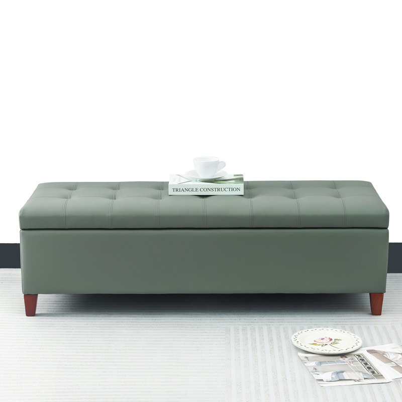 Loggins Faux Leather Upholstered Storage Bench, Grayish Green