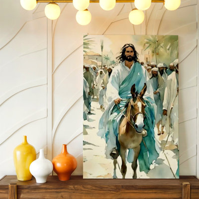 Biblique Jésus chevauchant un âne à l'aquarelle, impression sur toile, impression d'art décoratif décoratif pour le bureau de la chambre à coucher, couloir, galerie, décoration murale