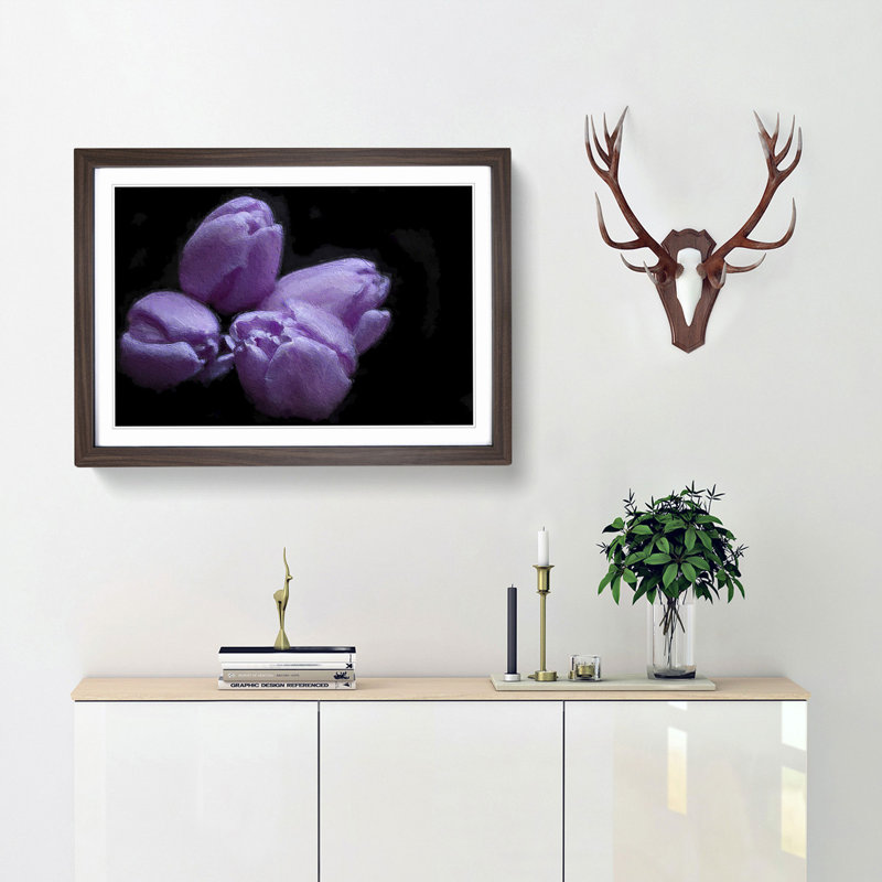 Four Purple Tulips - Framed Print, Walnut Framed, 36cm H x 48cm W x 2cm D