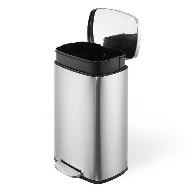 Silver Stainless Steel 50 Liter Pedal Trash Can for Commercial Use
