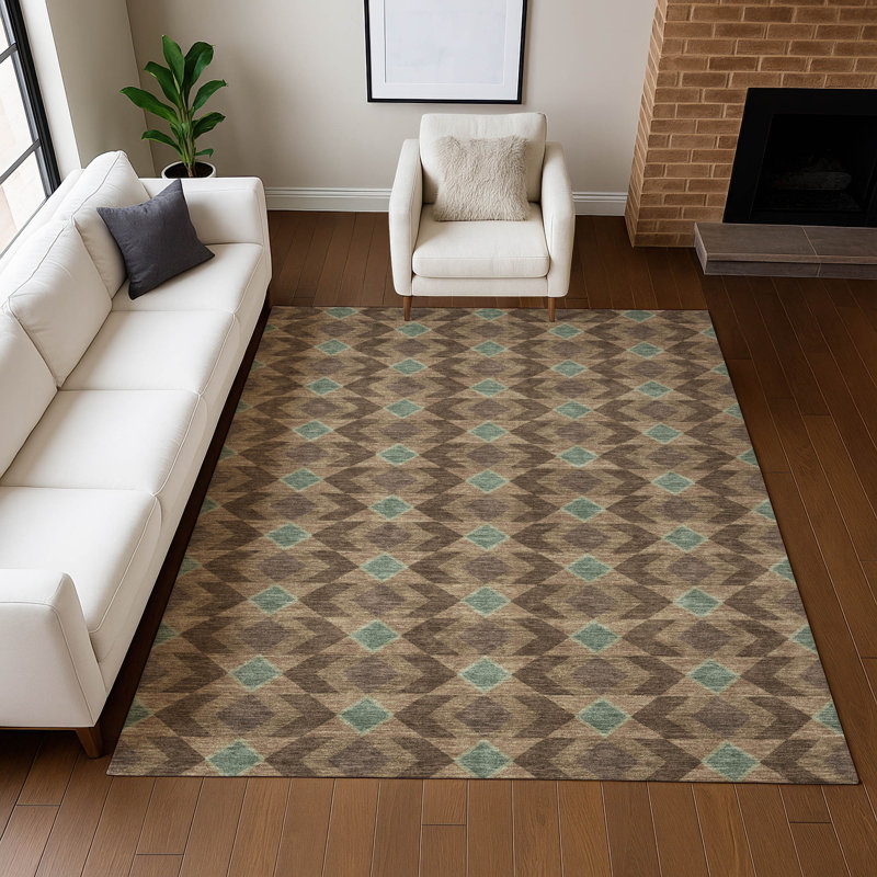 Tapis géométrique intérieur / extérieur lavable à la machine Chantille ACN2687, Chocolat, 5 pi x 7 pi 6 po