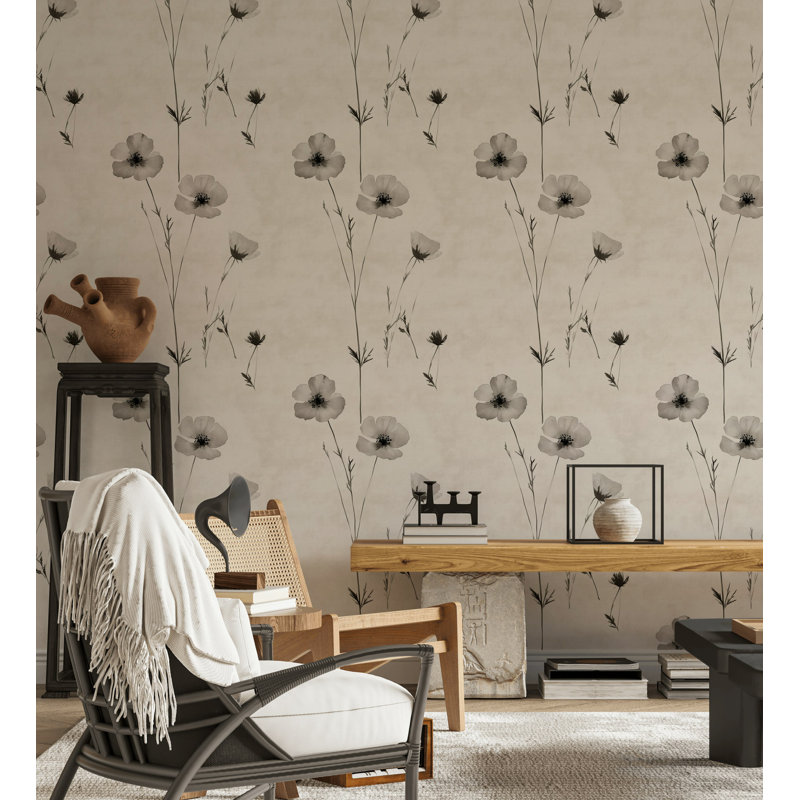 Minimalist Elegant Blooms Muted Tones Removable Wallpaper, 144" L x 28" W