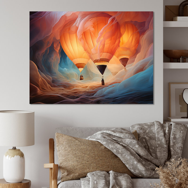 Coral Hot Air Ballon Ethereal I - Transportation Wall Art Prints, H 24 po x l 32 po x P 1 po, Toile tendue