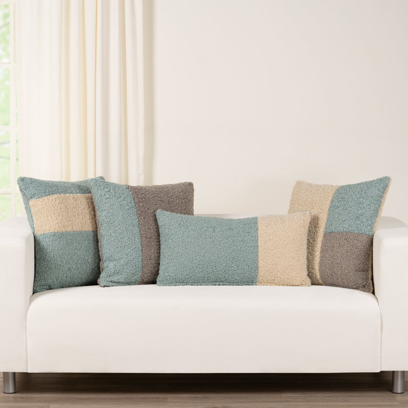 Patchwork Faux Fur Throw Pillow, Mineral
