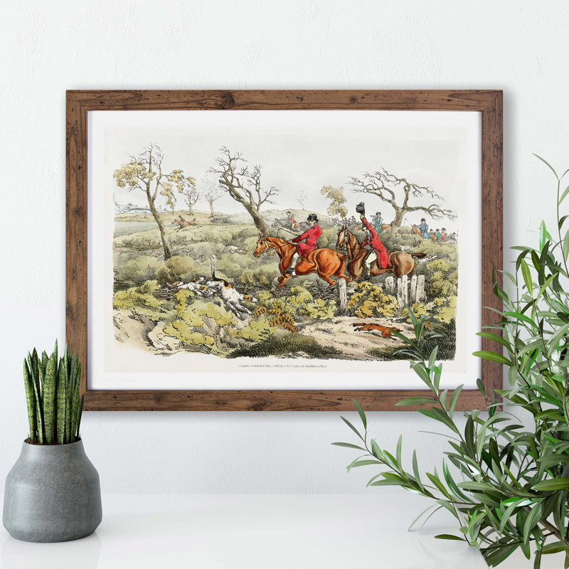 Fox Hunting by Henry Alken - Framed Print, 24cm H x 33cm W x 2cm D, Walnut