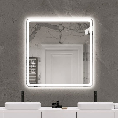 Miroir de salle de bain 36 po x 36 po avec DEL - brume, cuivre à intensité variable de 5 mm - argent pour les lumières de confort brouillard mural