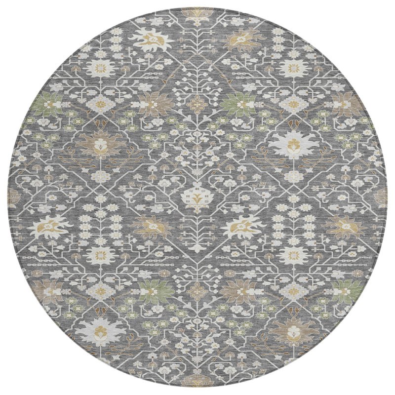 Charcoal Round Flat Woven Synthetic Washable Rug 8'