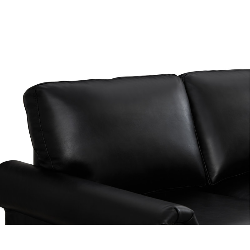 Canapé 2 places en similicuir noir avec siège et accoudoirs confortables.