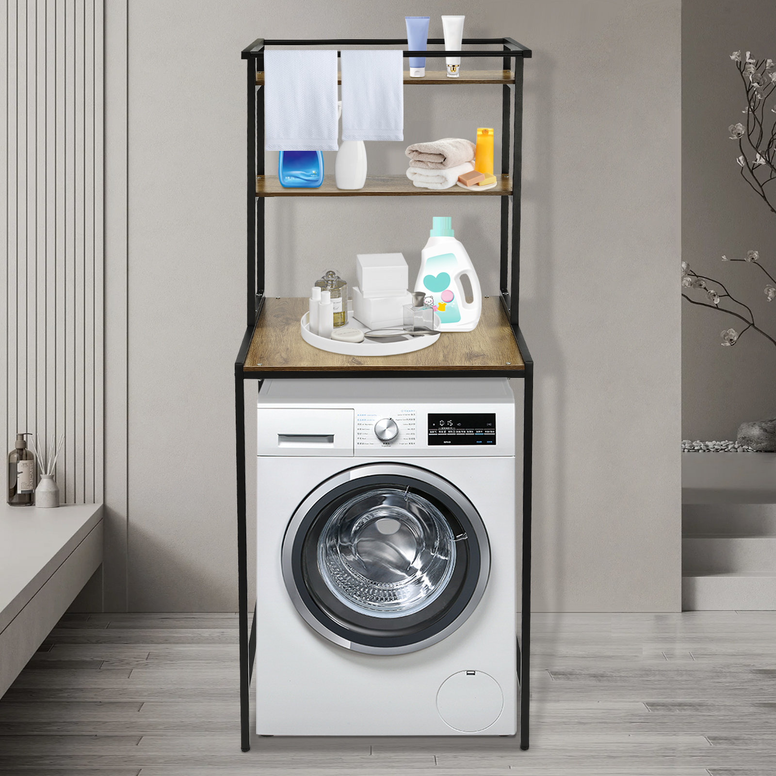 3-tier laundry room shelf over washing