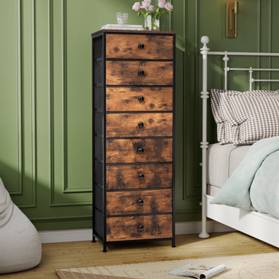 Commode 8 tiroirs avec rangement, brun rustique