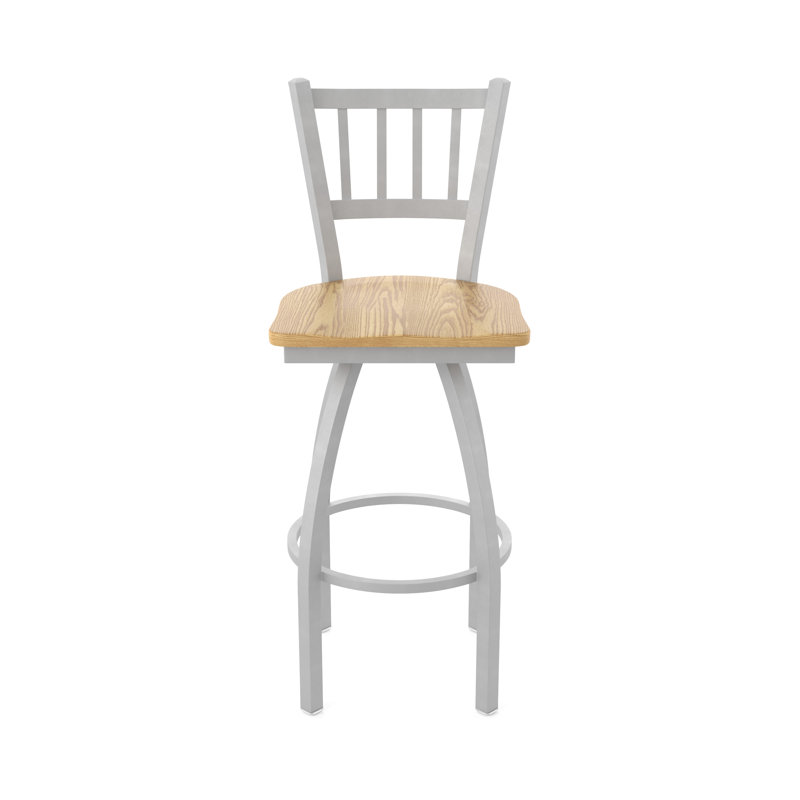 Nicolaie Swivel Counter Stool, Anodized Nickel, Wood-Natural Oak, Bar Stool (30” Seat Height)