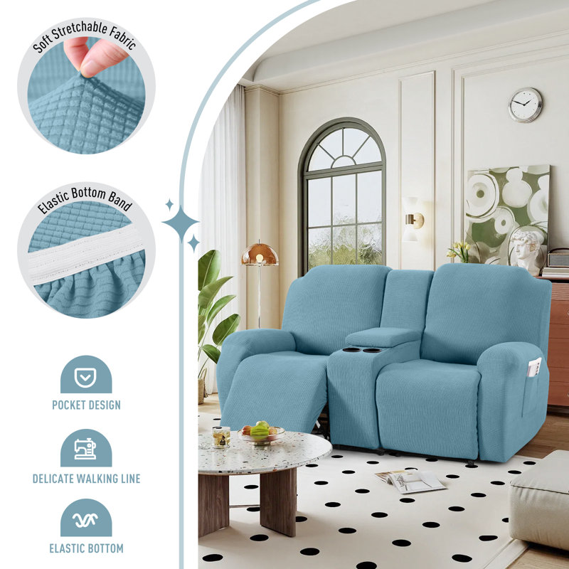 Housse pour causeuse inclinable avec console centrale 4 pièces Tiba, Bleu menthe