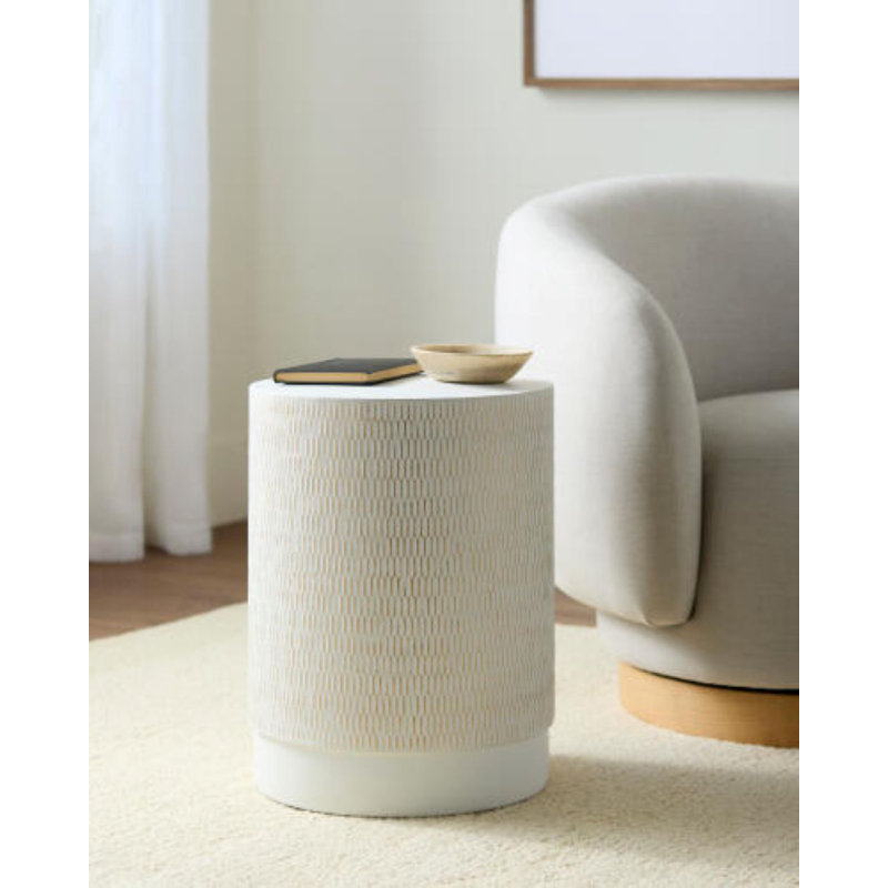 Kennemer Modern Iron End Table, White/Silver