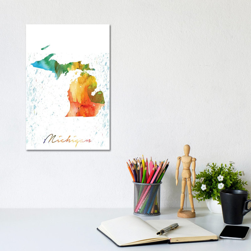 Michigan State Colourful - Wrapped Canvas Print, 30.48cm H x 20.32cm W