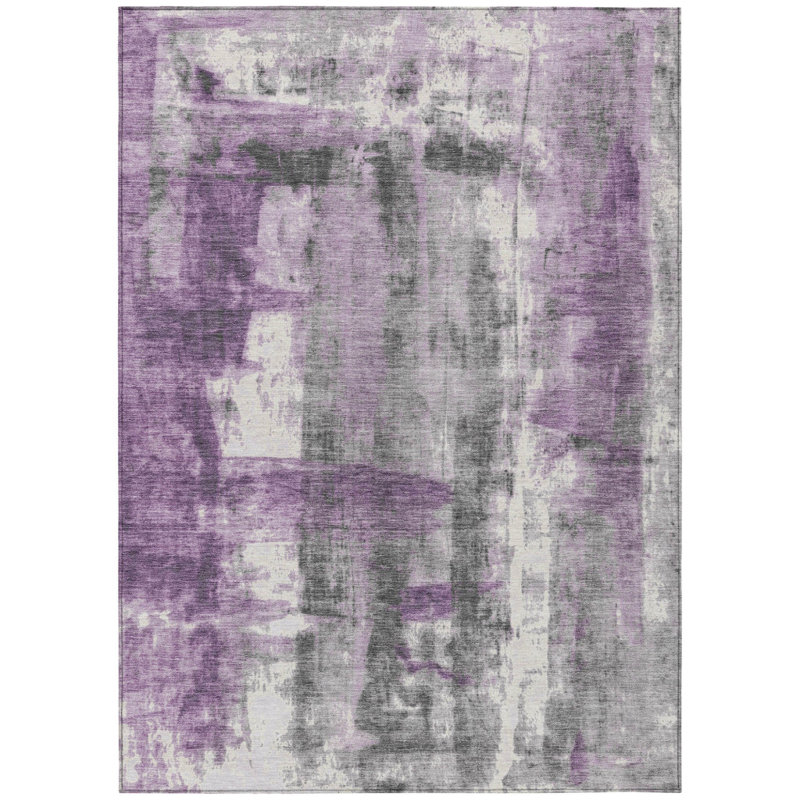 Tapis intérieur lavable abstrait mauve et ivoire 9 pi x 12 pi