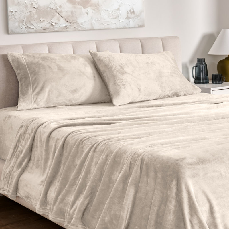 Ensemble de draps Microplush, Sable, Ensemble de draps pour taille de lit double avec u