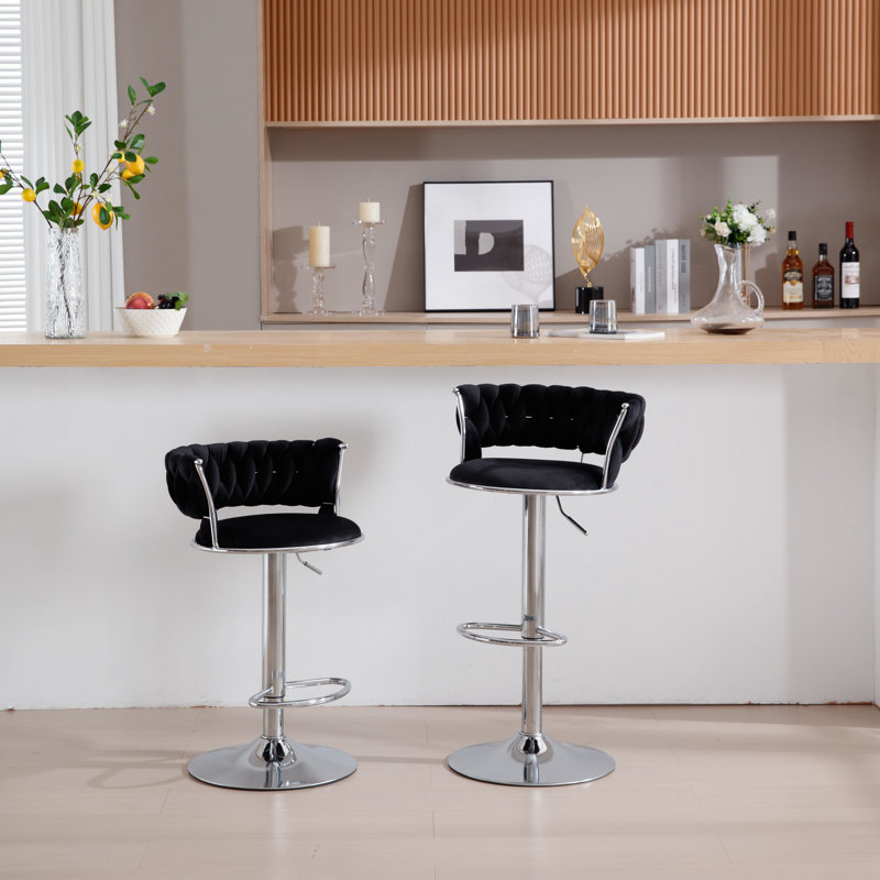 Ensemble de 2 tabourets pivotants à hauteur réglable, Argent argent, Noir, noir, noir, noir