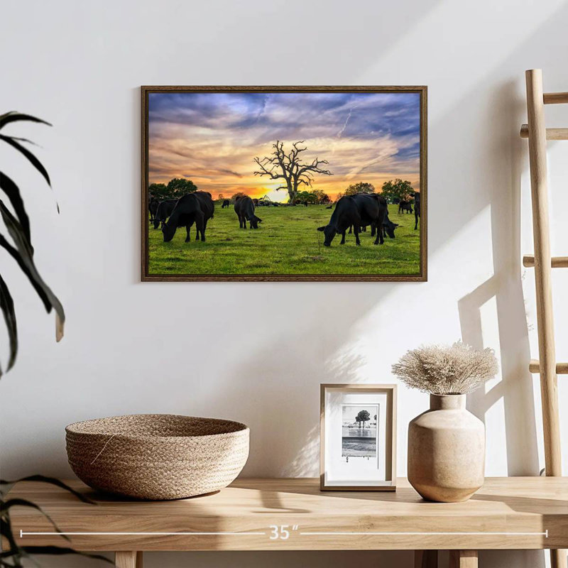 Pâturages Aberdeen Angus, 19 po x 13 po, Cadre flottant en noyer