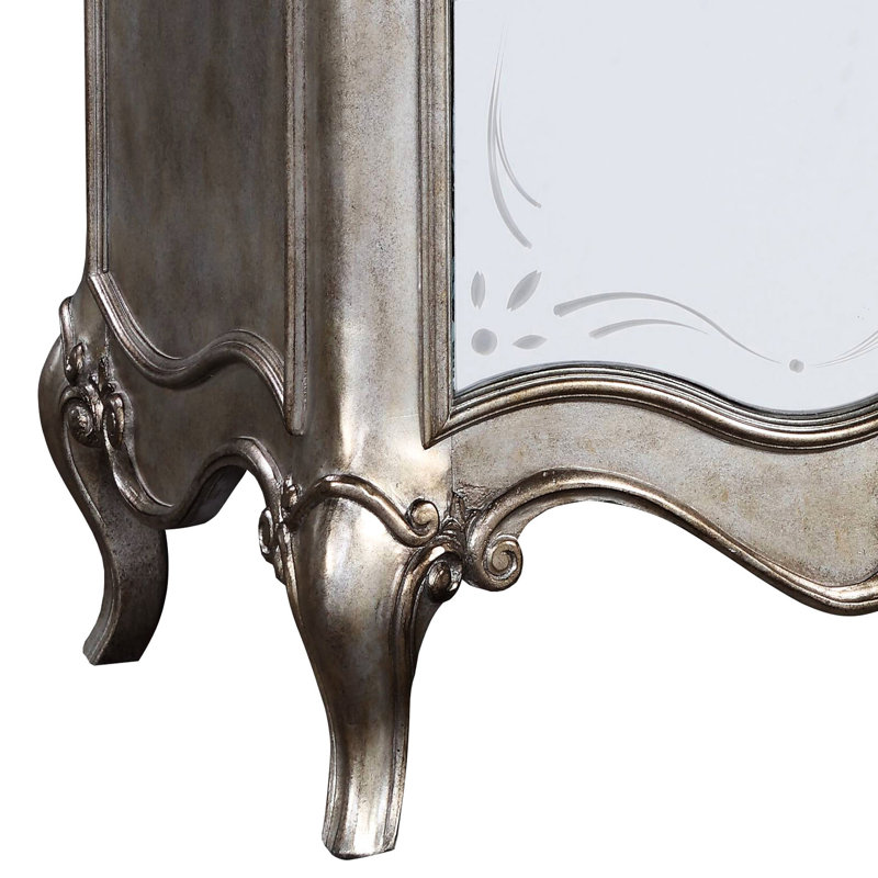 Table de chevet de chambre à coucher, finition champagne antique - 2 tiroirs, table de chevet attrayante avec miroir