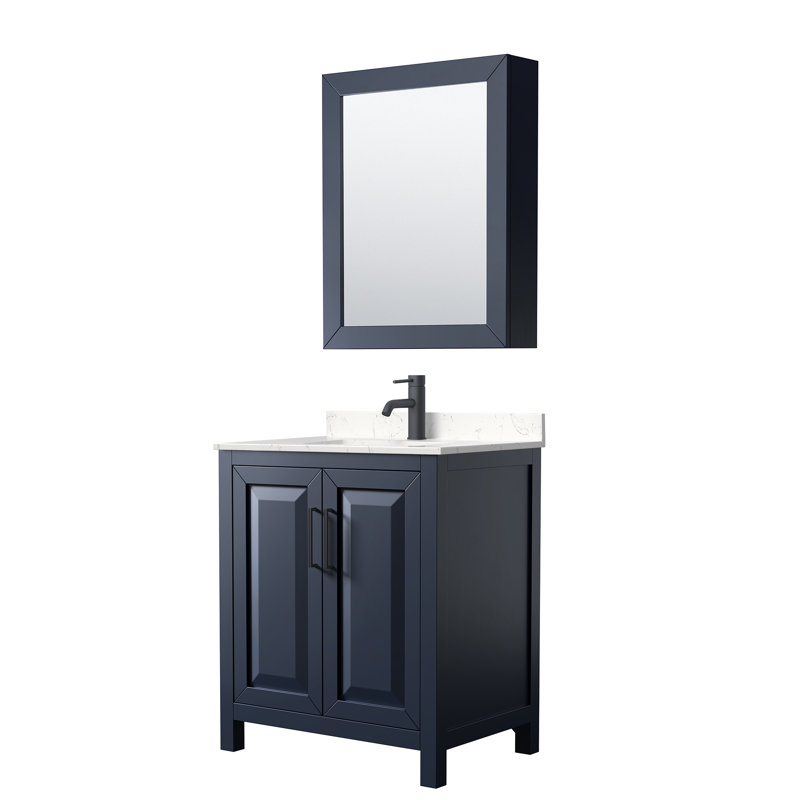 Daria 30'' W Single Vanity, Carrara Cultured Marble, Dark Blue, Brushed Gold