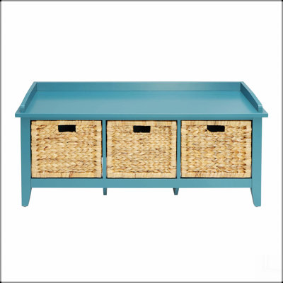 Beige and Teal Bench with 3-Drawer
