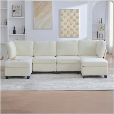 Modular Sectional Sofa, Freely Combinable 6-Seat Convertible Sectionals With Chaise, U Shaped Oversized Sectional Couches With Storage Ottoman For Home Apartment Office