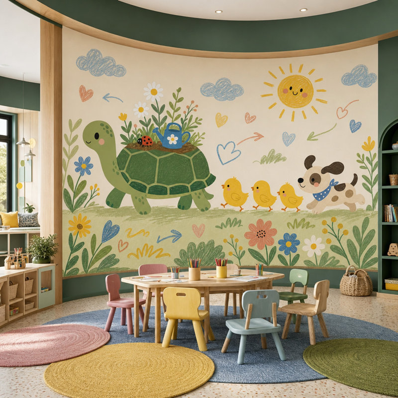 Papier peint pour chambre d'enfant, animaux mignons, amovible, tortue, 200 po x 120 po, Peler et coller