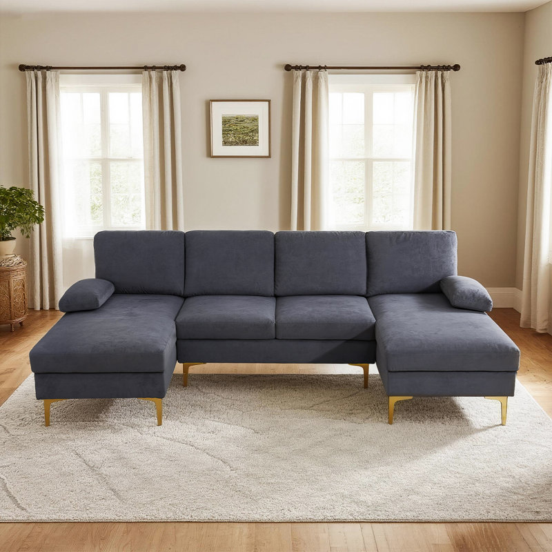 Ensemble de canapé de salon en forme de U 3 pièces, Tissu gris