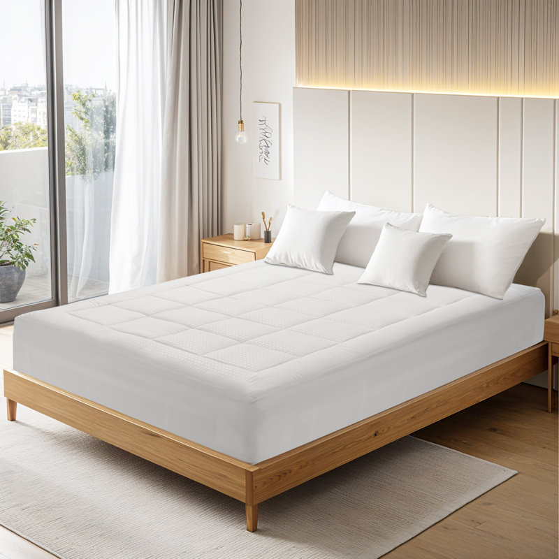 Crotty 350g Filled Checkerboard Pattern Mattress Topper, Queen, White