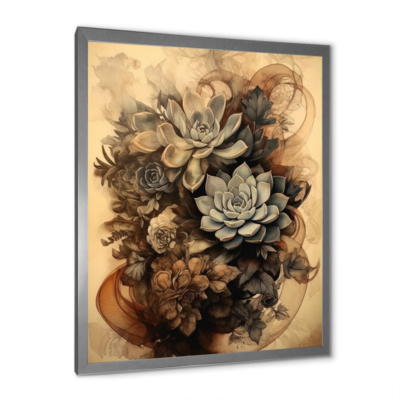 Gris, brun, résilience des plantes grasses, H 40 po x l 30 po x P 1,5 po, Cadre photo argenté
