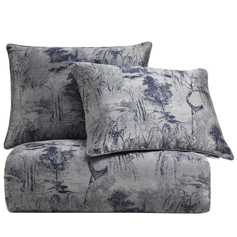 Pastoral Jacquard Queen Silver Cotton Duvet Cover Set