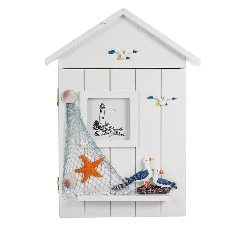Mediterranean Wood Wall Organizer with Key Hooks