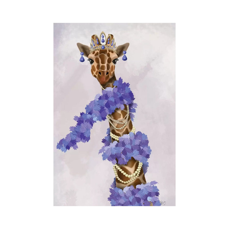 " Giraffe With Purple Boa I " by Fab Funky, 18" H x 12" W x 1.5" D