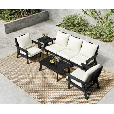 Ensemble de conversation pour patio 7 pièces avec coussins Hdpe