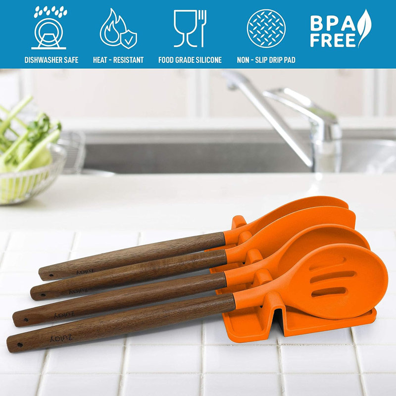 Zulay Silicone Utensil Rest with Drip Pad for Multiple Utensils BPA-Free Stove Top, Orange