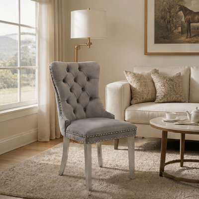 Modern Velvet Upholstered Dining Chair With Tufted Back, Nailhead Trim