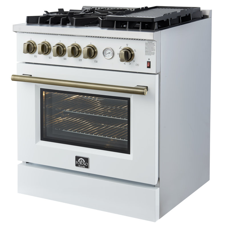 Giovanni 30-inch Freestanding Gas Range White or Black & Antique Brass Design, 5 Sealed Burners 67,000 BTU, 4.32 cu. ft. Convection Oven with Air fryer, Wok Support and Griddle