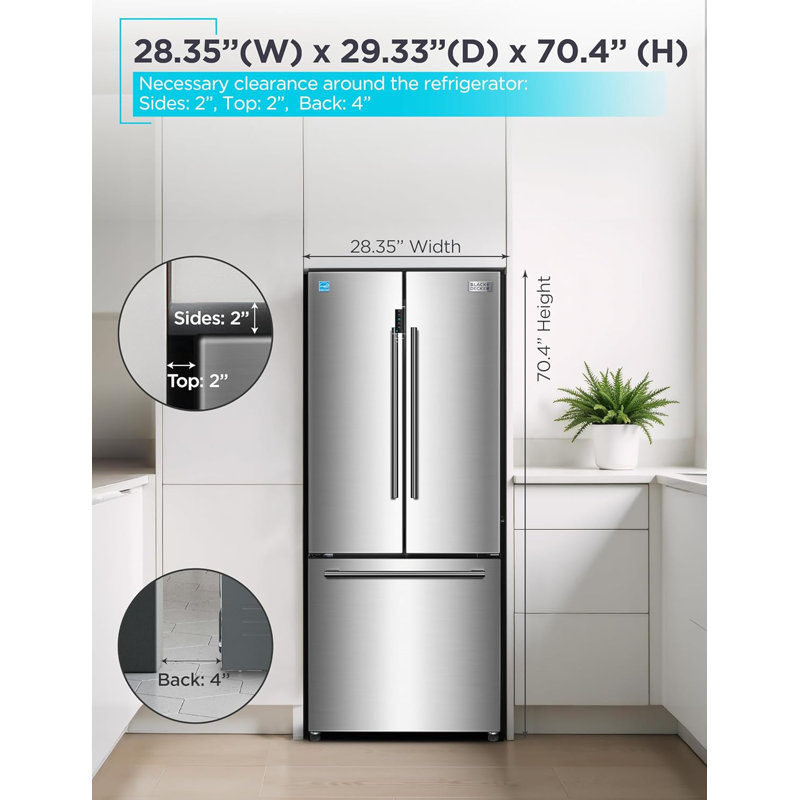 BLACK+DECKER 16 Cu. Ft. French Door Refrigerator with Built-in Ice Maker, Full Size Refrigerator with Bottom Mount Freezer Drawer, Frost Free, ENERGY STAR certified, BRF1600GIMS, Stainless Look